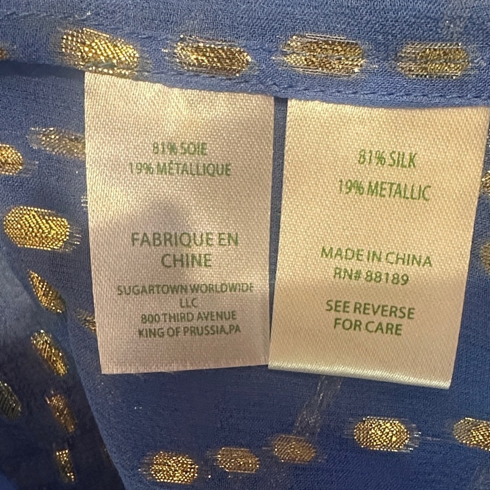 Lilly Pulitzer Blue Gold Metallic Silk Blouse Top- Size M- NWT - Picture 8 of 8